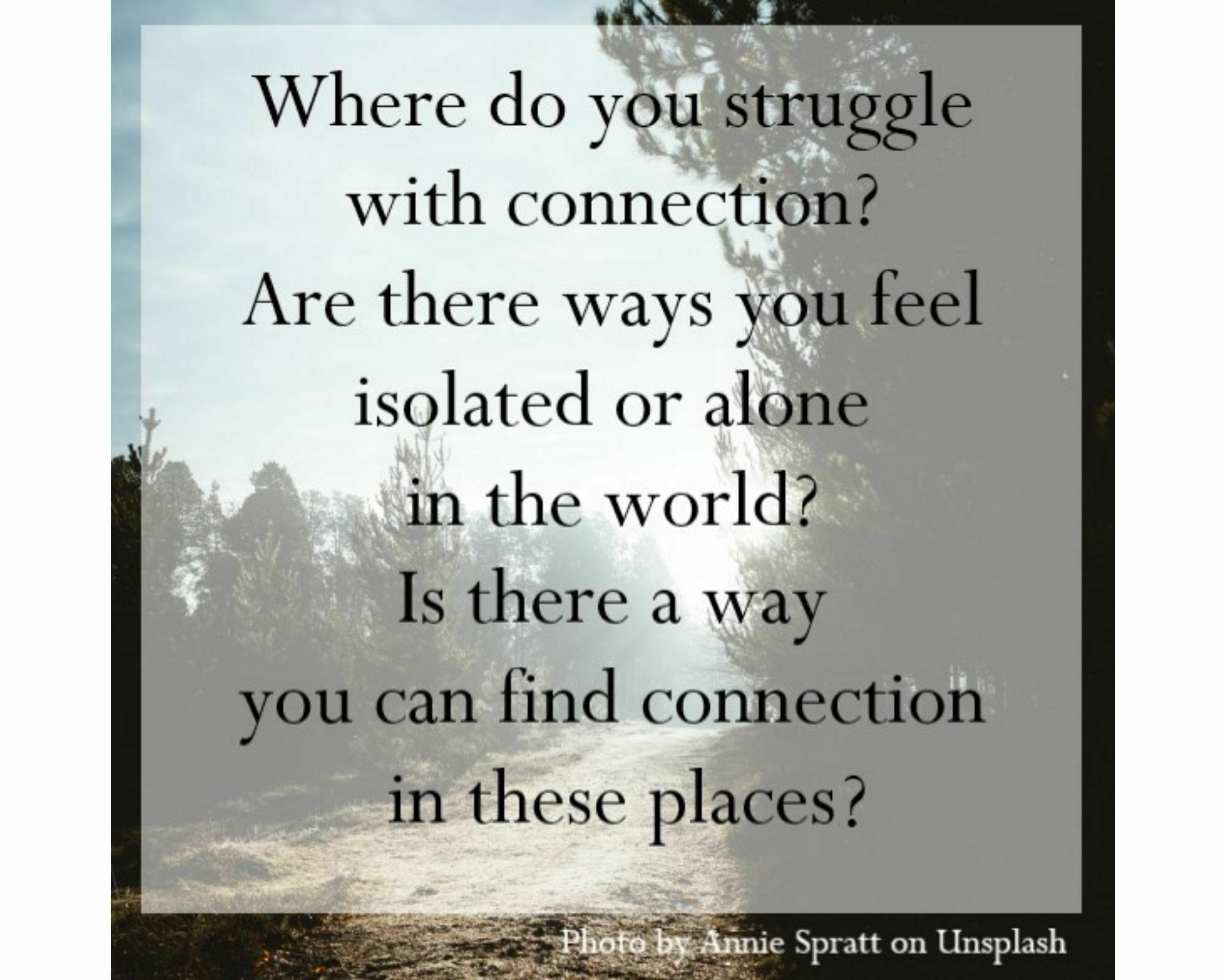 Are there ways you feel isolated or alone in the world? Is there a way you can find connection in these places?