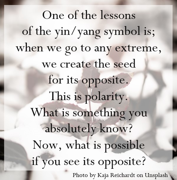 One or the lessons of the yin/yang symbol is; when we go too far to an extreme, we create the seed for its opposite.