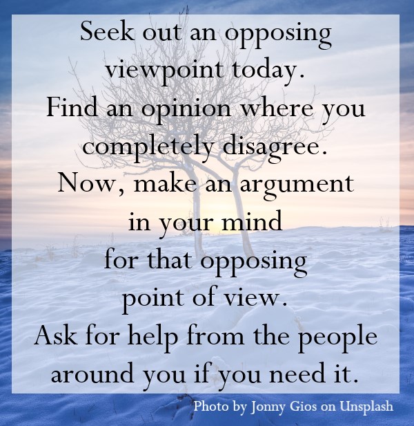 Find an opinion where you completely disagree. Now, make an argument in your mind for that opposing point of view.